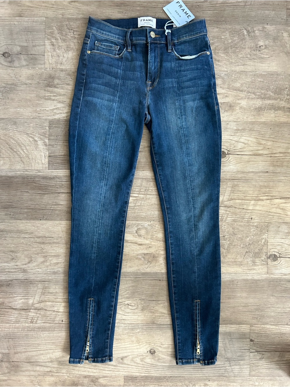 Frame Denim Women’s Dark Blue Skinny Jeans with Ankle Zips